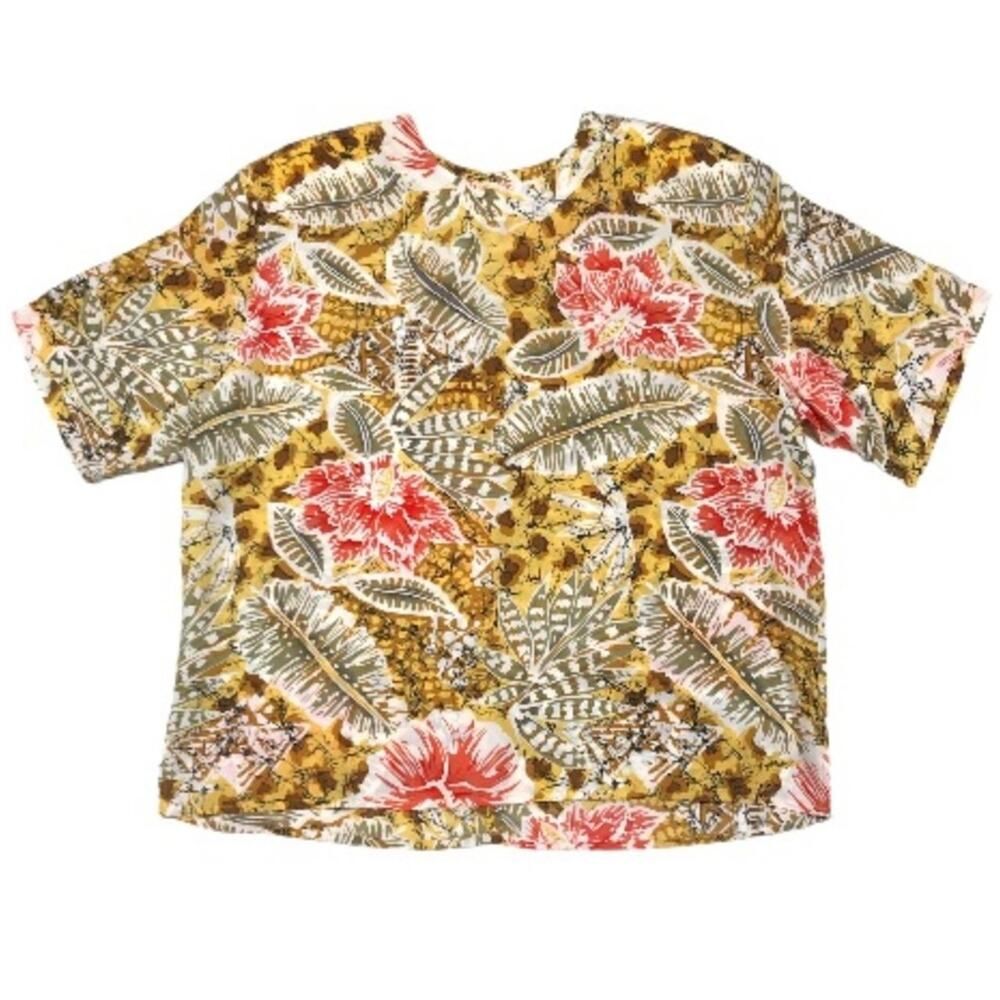 Casual Corner Floral Print Silk Top in Yellow/Red | Size M